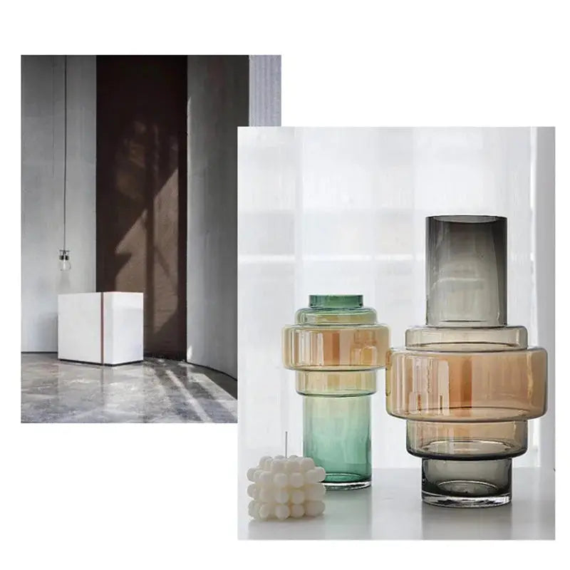 Gradient geometric glass vase for modern home decor and flower arrangements.