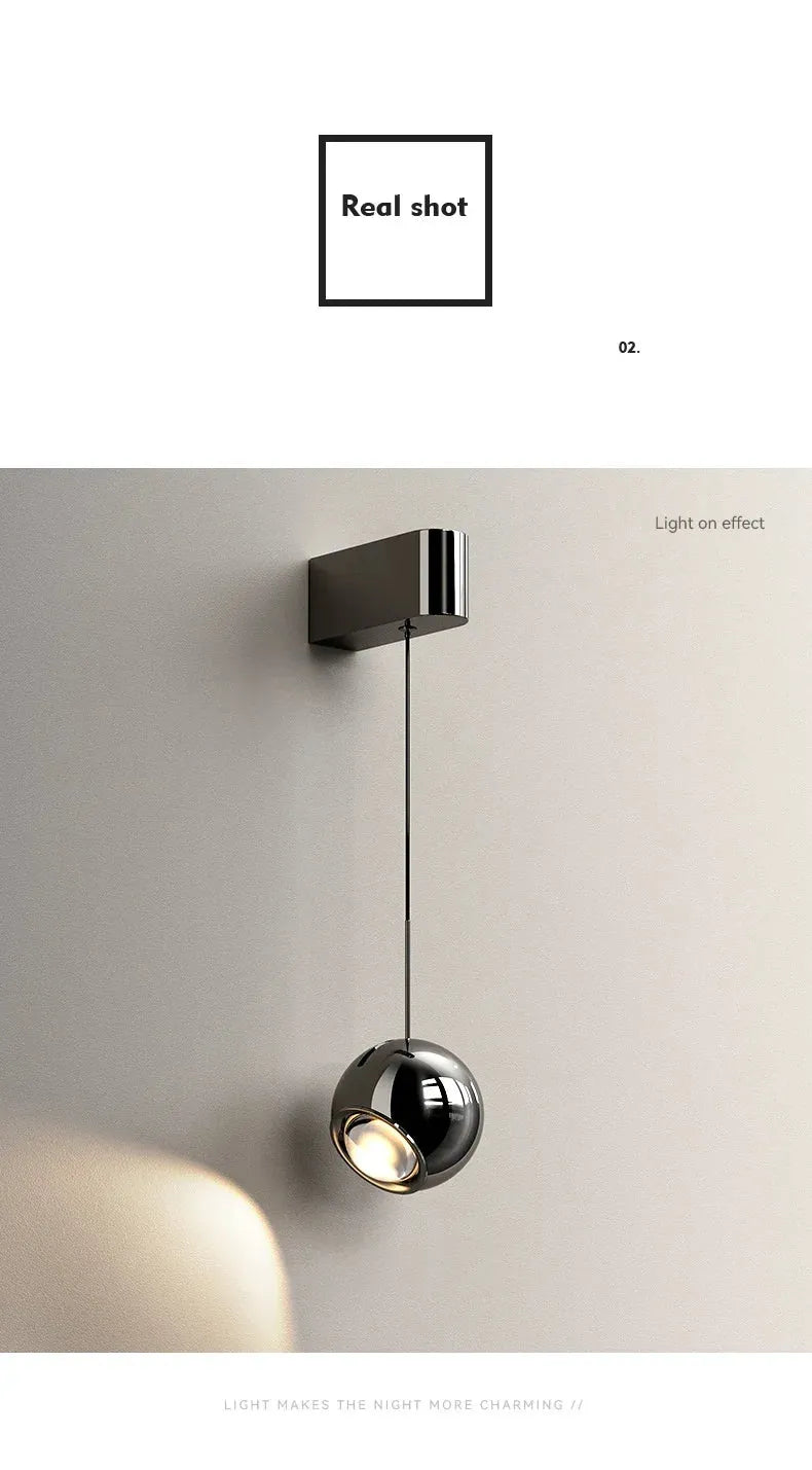 Modern adjustable LED bedside wall lamp for bedroom lighting and decor.