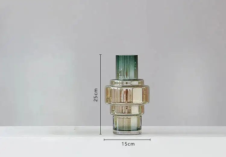 Gradient geometric glass vase for modern home decor and flower arrangements.