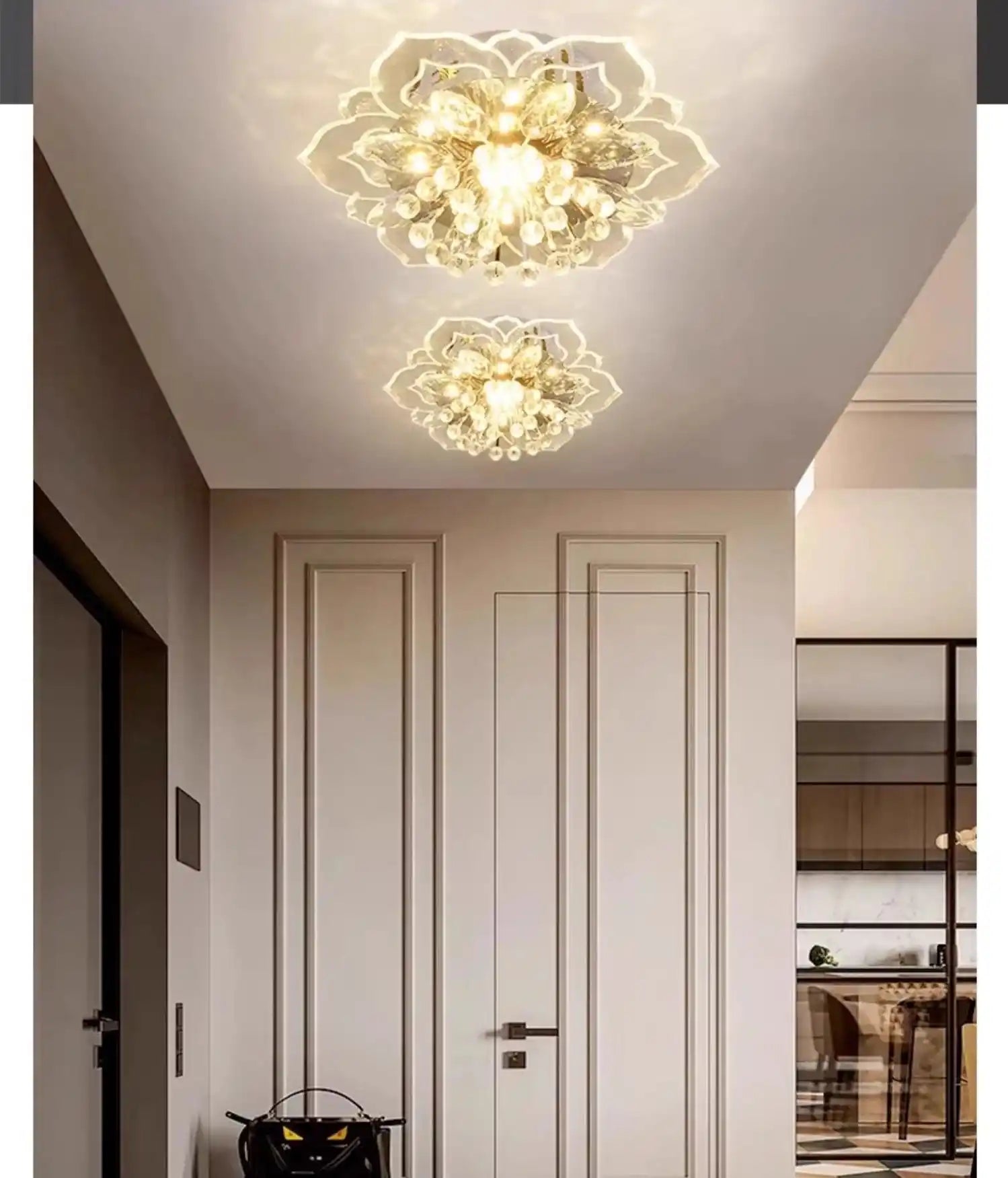 Creative crystal flower LED ceiling light for modern home lighting decor.