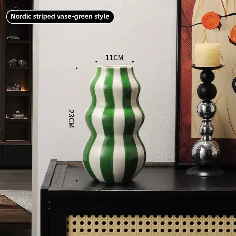 Modern minimalist striped ceramic vase for home decor and flower arrangements