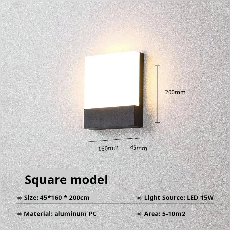 Minimalist ultra-bright outdoor waterproof wall lamp for garden and exterior lighting.