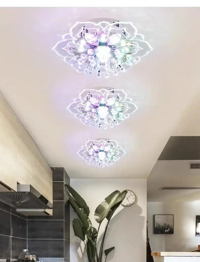 Creative crystal flower LED ceiling light for modern home lighting decor.