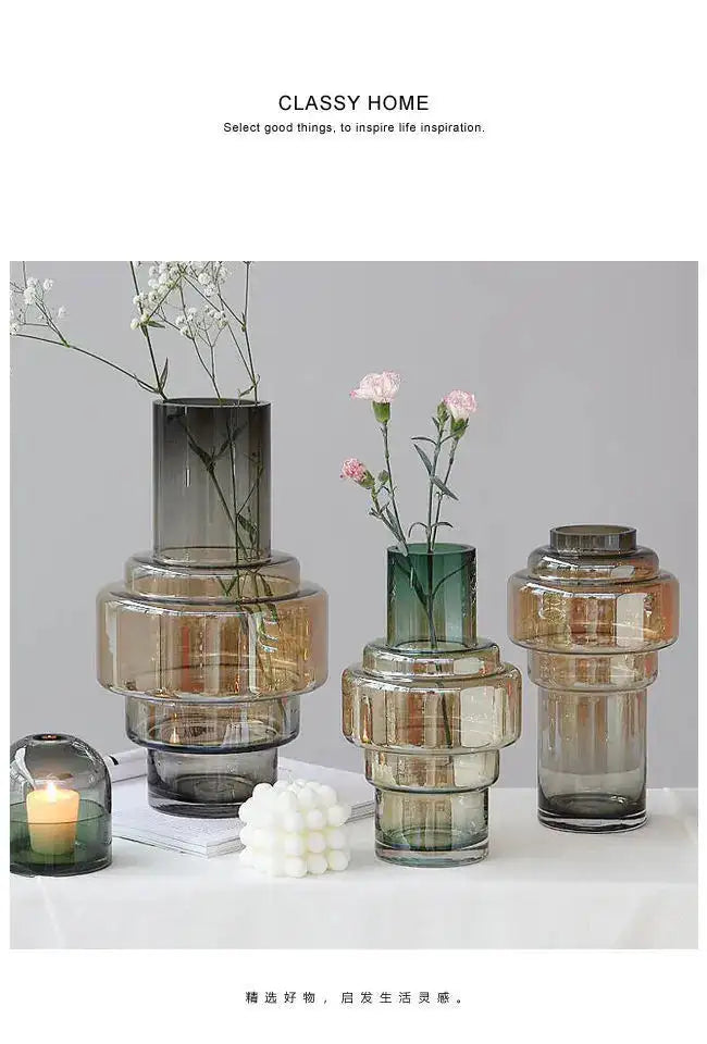 Gradient geometric glass vase for modern home decor and flower arrangements.
