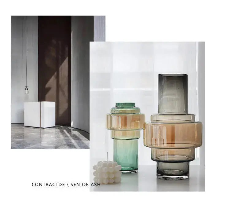 Gradient geometric glass vase for modern home decor and flower arrangements.