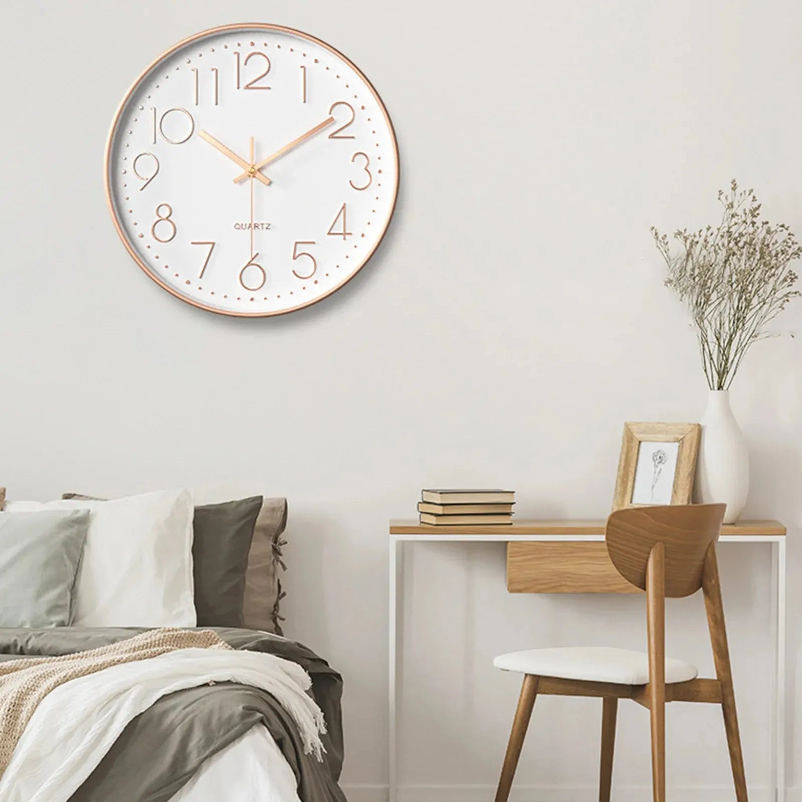 30CM modern Nordic wooden wall clock for home and office decor.