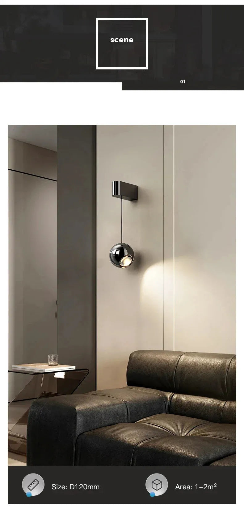 Modern adjustable LED bedside wall lamp for bedroom lighting and decor.