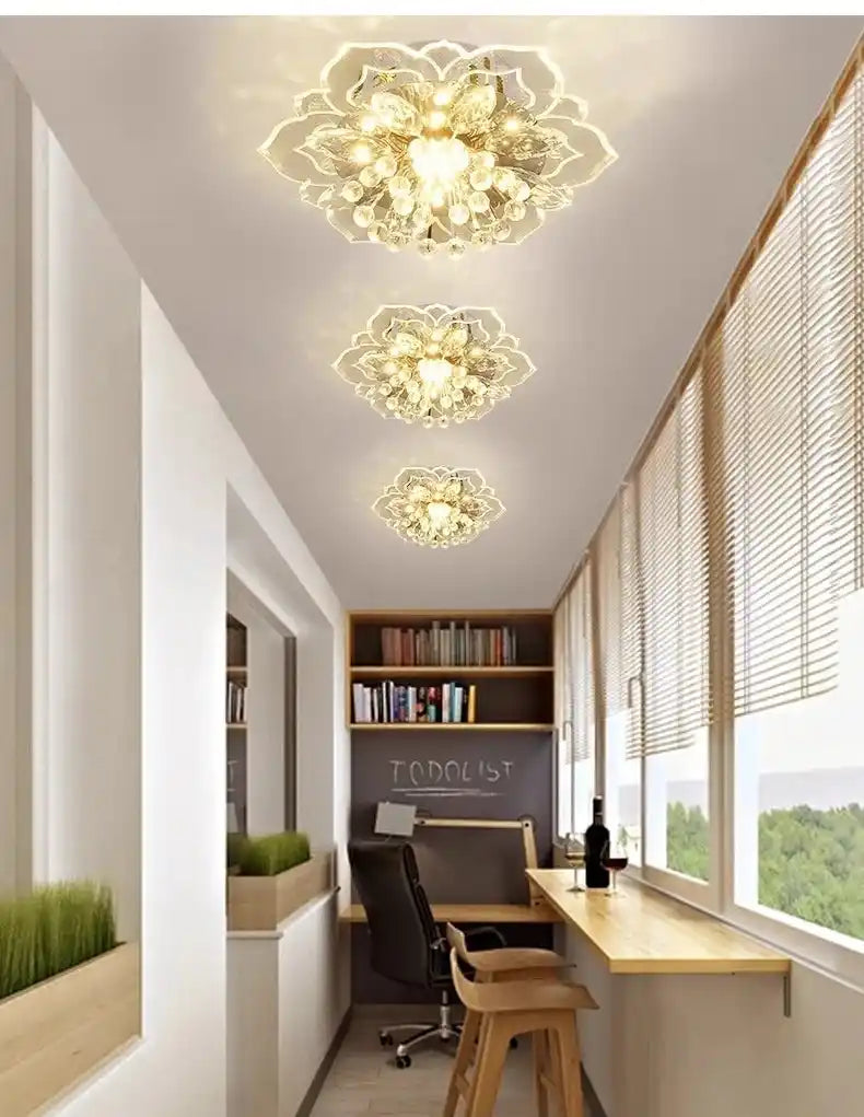 Creative crystal flower LED ceiling light for modern home lighting decor.