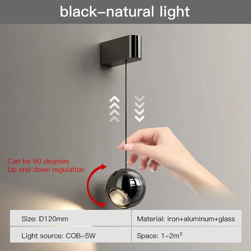 Modern adjustable LED bedside wall lamp for bedroom lighting and decor.