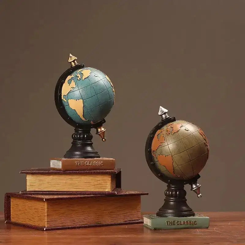 Vintage desktop clock globe ornament for office and home decor.