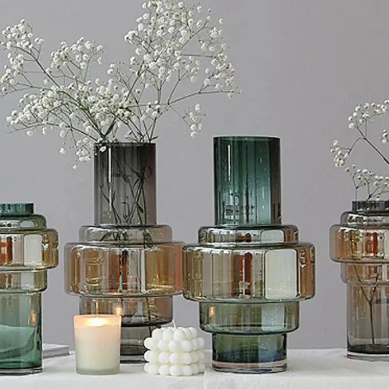 Gradient geometric glass vase for modern home decor and flower arrangements.