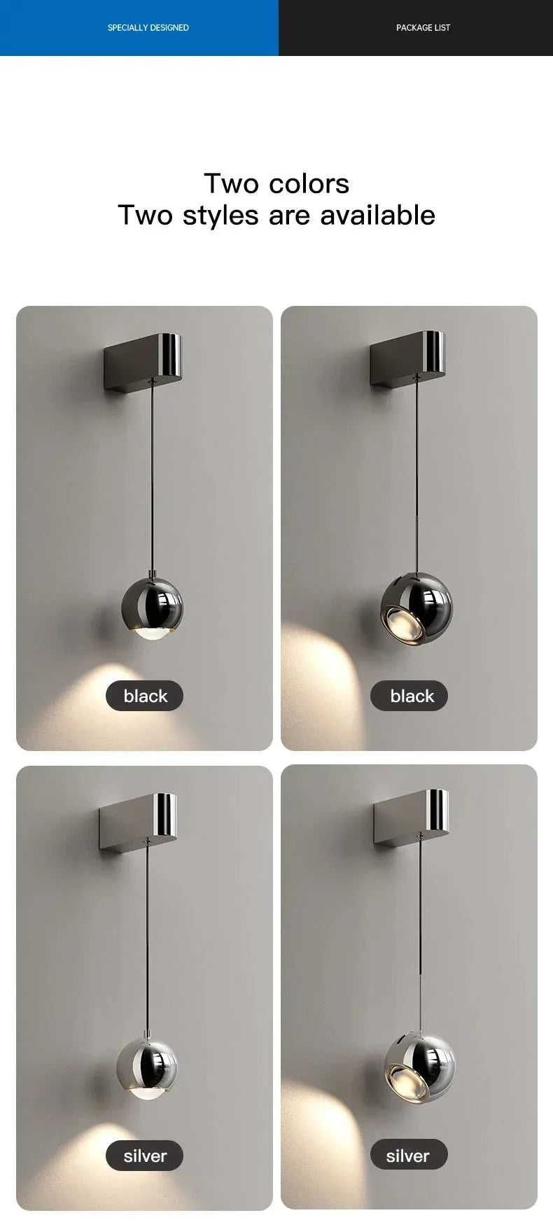 Modern adjustable LED bedside wall lamp for bedroom lighting and decor.