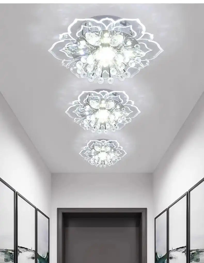 Creative crystal flower LED ceiling light for modern home lighting decor.