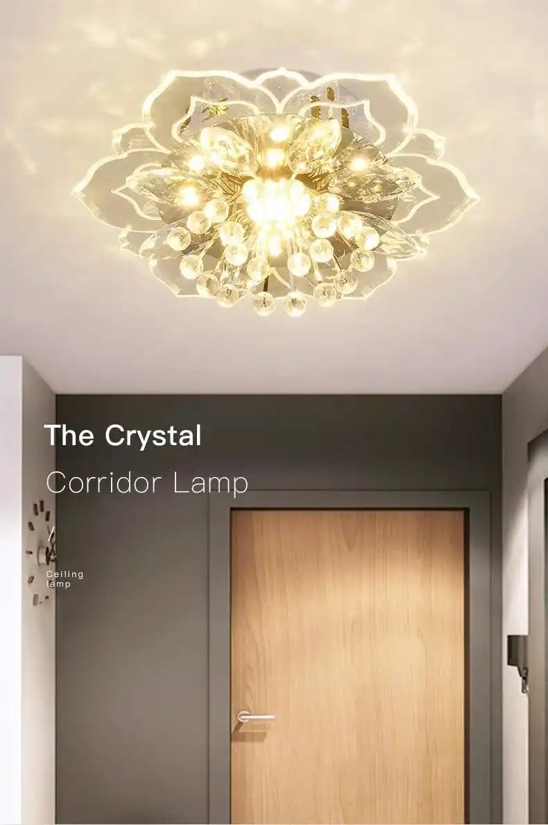 Creative crystal flower LED ceiling light for modern home lighting decor.